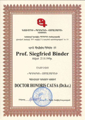 Prof. Siegfried Binder - Doctor Honoris Causa